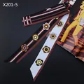 Detail of 120cm floral silk scarf with sunflower print and geometric stripes - Brown and White Vintage Sunflower Style (X201-5)