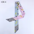 Pink and blue silk-like twilly scarf featuring elegant gold key and chain patterns - Pink Blue Gray Color Block Key Style (C08-4)