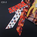 Foulard sottile in seta con stampa floreale per manici di borse e collo con motivi colorati - Patchwork Geometrico Floreale Colorato Base Rossa (C15-2)