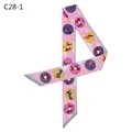 Pink silk-like twilly scarf with horse patterns for bag handles and hair accessory - Pink (C28-1)