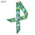 Green silk-like twilly scarf with carousel print for handbag handle and hair accessory - Green (C28-2)