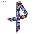 Deep purple faux silk twilly scarf with colorful equestrian patterns and art prints - Deep Purple (C28-4)