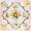 Eleganter 90x90cm Seidenimitat-Schal mit klassischem Segelschiff- und Anker-Motiv - Rosa