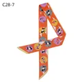Elegant orange silk-like scarf with carriage equestrian print in style C28-7 - Orange (C28-7)