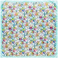 90x90cm silk scarf with colorful cartoon owl print and light blue satin border - Light Green