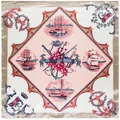 Eleganter 90cm Seidenschal mit Vintage-Segelschiff-Druck und champagnergoldener Bordüre - Grau