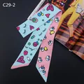 Cartoon pattern faux silk twilly scarf in light blue and pink for bags and hair - C29-2