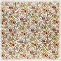 90x90cm silk-like square scarf featuring colorful cartoon owl prints on a cream base - Khaki