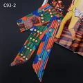 Pañuelo estrecho de seda con estampado de cadenas naranja y azul para bolsos - Bloque de Color Naranja y Azul Real (C93-2)