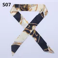 Slim satin twilly scarf S07 with navy blue and gold chain horse wheel patterns - Navy Gold Vintage Chain Carriage Wheel Style (S07)