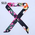Narrow silk scarf for handbag handle featuring elegant pink floral patterns on black - Black Background Bright Floral Plant Style (S13)
