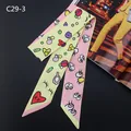 Cartoon style twilly silk scarf with heart and eye patterns in pink and yellow colors - Yellow Pink Polka Dot Eye Style (C29-3)