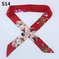Elegant red skinny silk scarf with floral patterns and a satin finish, style S14 - True Red Pink White Floral Print Style (S14)