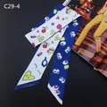 Blue and white cartoon eye print twilly silk scarf with pop art heart and lip patterns - C29-4