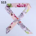 Floral print long skinny scarf for bag handle decoration in pink and purple S15 - Light Pink Purple Floral Plant Style (S15)