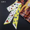 Yellow cartoon pop art silk twilly scarf with heart and burger patterns for handbags - White Yellow Mickey Silhouette Style (C29-5)