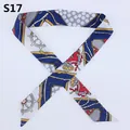 Slim silk twilly featuring nautical anchors and gold chains in navy blue and red - Navy Red Nautical Helm Chain Style (S17)