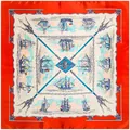 90cm square silk scarf with vintage nautical sailing ship print and orange border - 90x90cm / Orange
