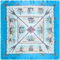 Foulard di seta 90x90cm in stile nautico vintage con barche a vela blu e tridente - 90x90cm / Celeste