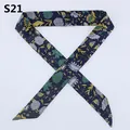 Navy blue twilly scarf with green floral print for handbag handles decoration - Deep Blue Abstract Botanical Floral Style (S21)