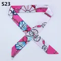 Narrow pink silk scarf with vintage carriage print for handbag handle decoration - Bright Pink White Patchwork Vintage Shell Chain Style (S23)