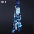Sciarpa di seta blu navy con stampe floreali di farfalle e motivi a ventaglio - Stile Floreale Blu Ciano (C88-1)