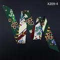 Green twilly silk scarf with floral and geometric patterns for handbag decoration - Dark Green Artistic Print Style (X209-4)