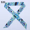 Blue and green geometric abstract silk feel twilly scarf for handbag handle S31 - Blue Green Contrast Geometric Abstract Texture Style (S31)
