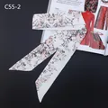 Floral narrow silk scarf in white with pink cherry blossom pattern for handbags - White Pink Cherry Blossom Style (C55-2)