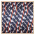60x60cm silk-like square scarf with geometric blue and orange stripe pattern for women - Navy Blue