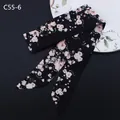 Floral skinny silk scarf with pink cherry blossoms on black satin for handbag handles - Black Pink White Floral Style (C55-6)