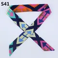 Navy blue geometric silk twill scarf S41 with colorful arrow patterns for handbags - Navy Multicolor Geometric Arrow Style (S41)