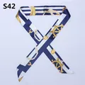 Slim navy and gold nautical twilly scarf with steering wheel and rope patterns - Navy Nautical Helm Stripe Style (S42)