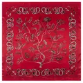 90cm red silk scarf with bohemian paisley borders and floral tree prints on white background - Burgundy