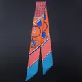 Silk twilly scarf with orange equestrian pattern and white polka dots on dark background - Orange Polka Dot Equestrian (C95-4)
