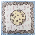 Blue and white silk scarf with European carriage and peony floral patterns - Sky Blue