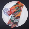 Close-up of bohemian floral silk twilly scarf for handbag handles and neckwear styling - C108-1