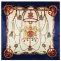 Elegante foulard in seta 90cm con motivi equestri reali e nappe sul bordo blu notte - 90cm*90cm / Blu Notte