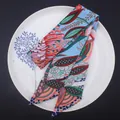 Bohemian floral pattern twilly silk scarf with bright tropical plants on blue background - Sky Blue Mixed (C108-3)