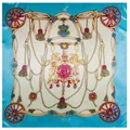 Foulard in seta 90x90cm con motivi reali, catene dorate e bordo blu brillante di lusso - 90cm*90cm / Celeste
