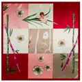 Silk-like satin square scarf with bamboo and orchid patterns in a patchwork design - Large Square Scarf Style / Red Edge