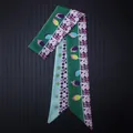 Groene en blauwe zijden sjaal met juwelenprint voor tassen en haaraccessoires - Donkergroen Lichtblauw Paars Bloemen (C120-3)