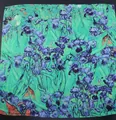 55cm square silk scarf featuring Van Gogh Irises oil painting on green background - Standard Size / Iris Oil Painting Style (5511)