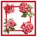 Elegant 90cm square silk scarf with realistic red rose and leaf print on white background - Burgundy