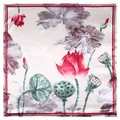 Foulard di seta classico con motivi di loto e ninfee su sfondo avorio delicato - Beige / 90cmx90cm