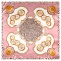 Foulard quadrato in raso rosa con stampa leopardata e catena di orologio d'epoca - Rosa Antico
