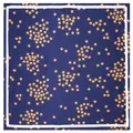 Donkerblauwe zijden sjaal met oranje sterpatronen en witte rand voor dames - Marineblauw / 60cm*60cm