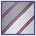 Zijden sjaal van 60x60cm met geometrische ruitstrepen en een donkerblauwe rand - Rood Wit Blauw Gestreepte Britse Stijl / Halsdoekje / Marineblauw