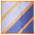 60cm zijden vierkante sjaal met geometrische strepen en oranje rand - Oranje Patchwork Blauwe Geruite Stijl / Halsdoekje / Oranje