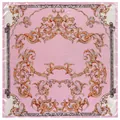 Foulard in seta 90x90cm stile vintage con motivi barocchi dorati e lucenti - Rosa